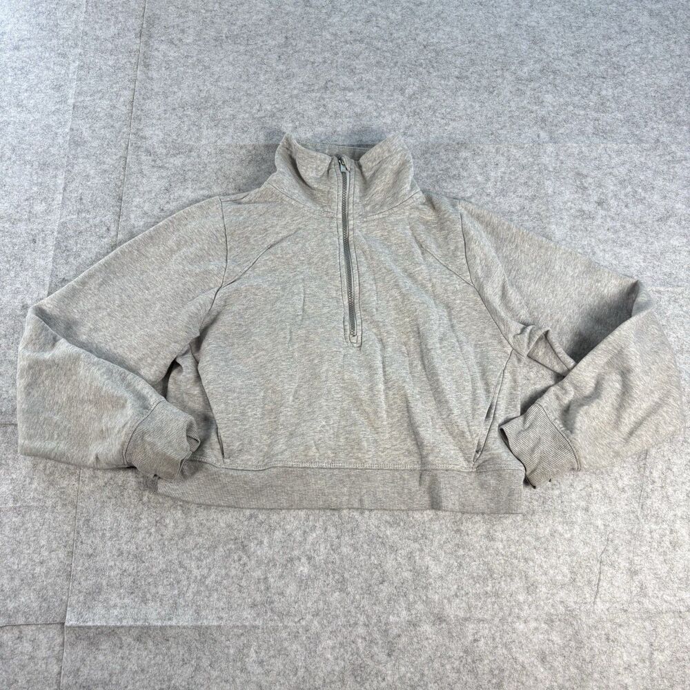 All in Motion Womens S Gray Heather 1/4 Zip Mock Neck Cropped Sweatshirt